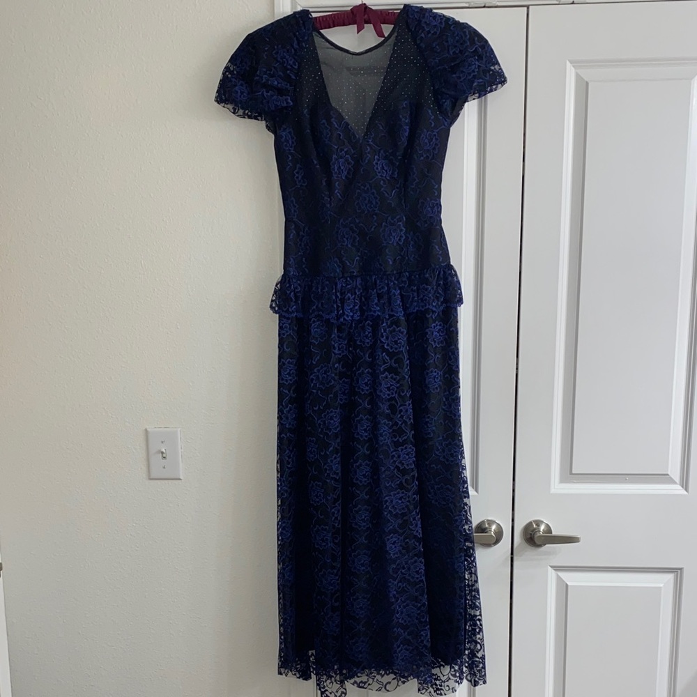 Vintage 1980’s Midnight Blue Lace Gown